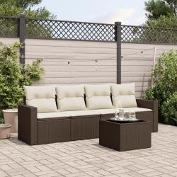 Salon de jardin avec coussins 5 pcs marron r&eacute;sine tress&eacute;e