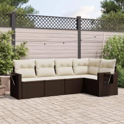 Salon de jardin avec coussins 5 pcs marron r&eacute;sine tress&eacute;e alsavelo