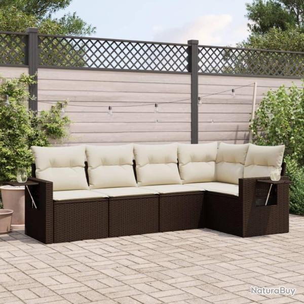 Salon de jardin avec coussins 5 pcs marron r�sine tress�e