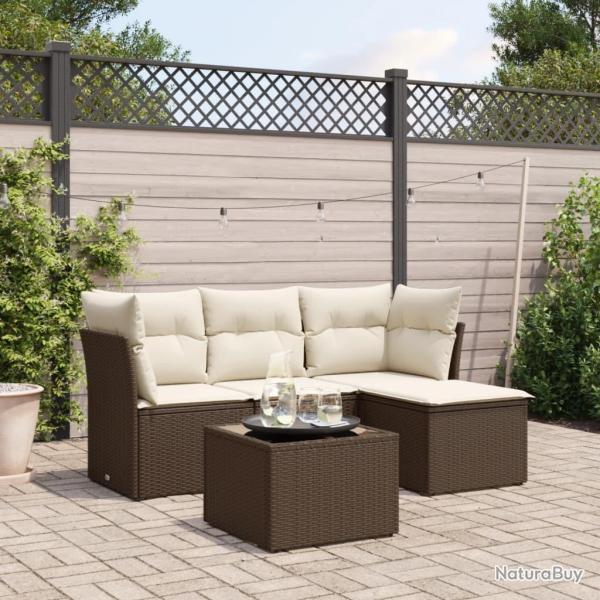 Salon de jardin avec coussins 5 pcs marron r�sine tress�e