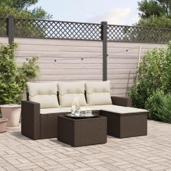 Salon de jardin avec coussins 5 pcs marron r&eacute;sine tress&eacute;e