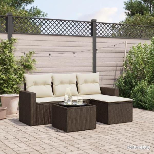 Salon de jardin avec coussins 5 pcs marron r�sine tress�e