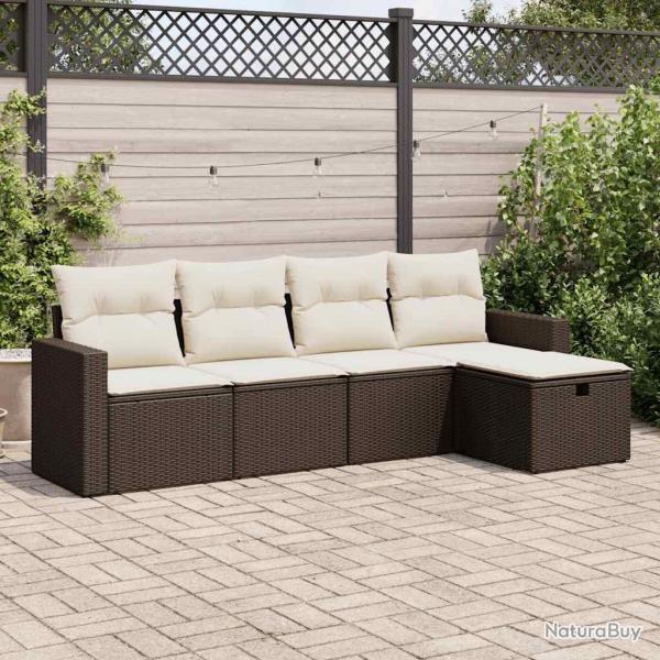 Salon de jardin avec coussins 5 pcs marron rsine tresse alsavelo