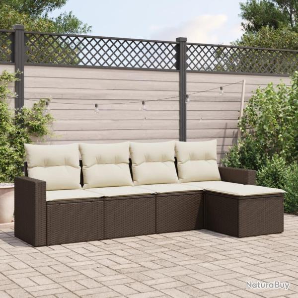 Salon de jardin avec coussins 5 pcs marron r�sine tress�e