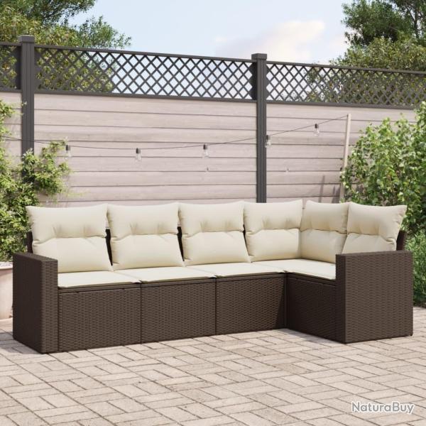 Salon de jardin avec coussins 5 pcs marron r�sine tress�e