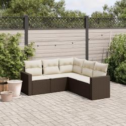 Salon de jardin avec coussins 5 pcs marron r&eacute;sine tress&eacute;e