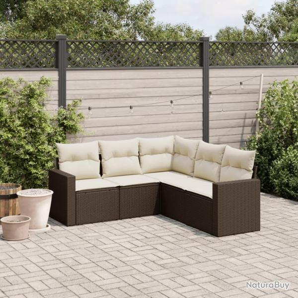 Salon de jardin avec coussins 5 pcs marron r�sine tress�e
