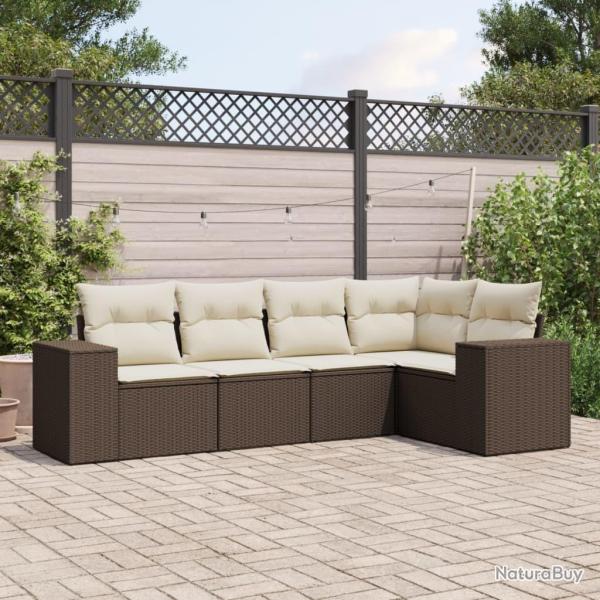 Salon de jardin avec coussins 5 pcs marron rsine tresse alsavelo