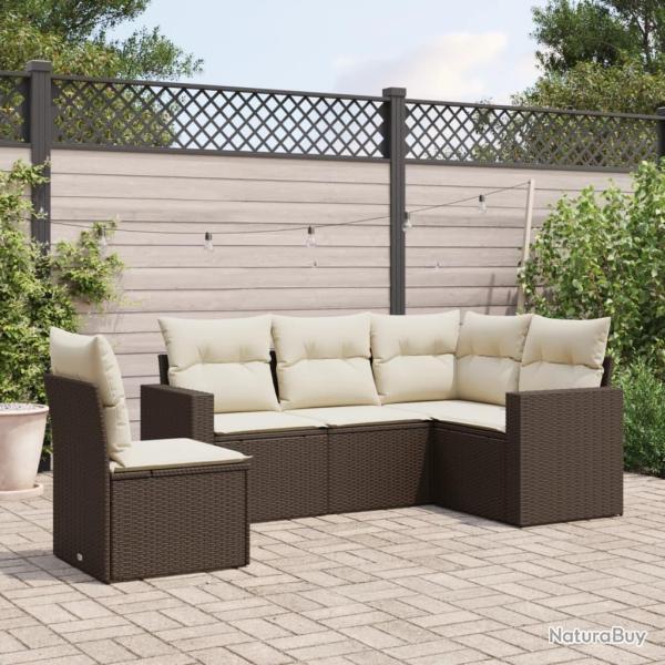 Salon de jardin avec coussins 5 pcs marron r�sine tress�e