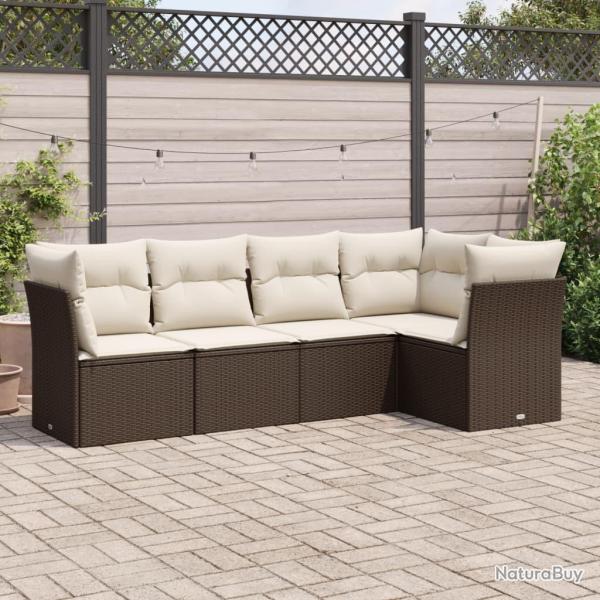 Salon de jardin avec coussins 5 pcs marron r�sine tress�e