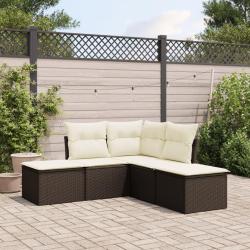 Salon de jardin avec coussins 5 pcs marron r&eacute;sine tress&eacute;e