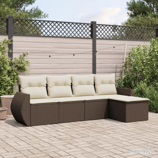 Salon de jardin avec coussins 5 pcs marron r�sine tress�e