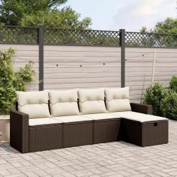 Salon de jardin avec coussins 5 pcs marron r&eacute;sine tress&eacute;e alsavelo