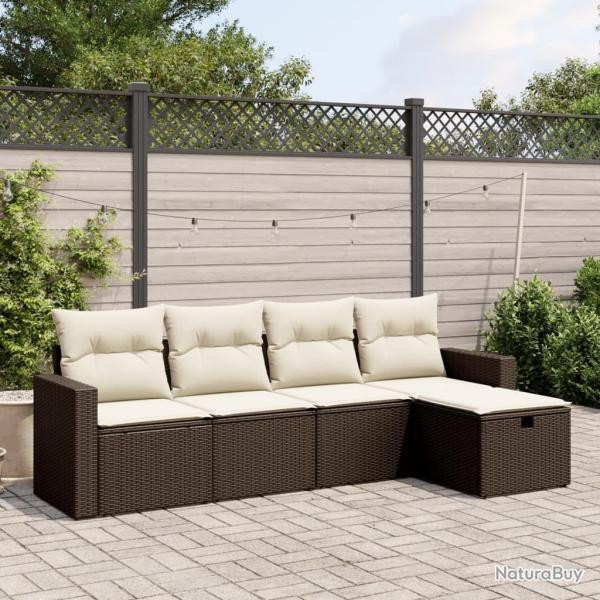 Salon de jardin avec coussins 5 pcs marron r�sine tress�e