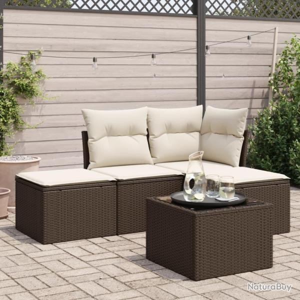 Salon de jardin avec coussins 5 pcs marron r�sine tress�e