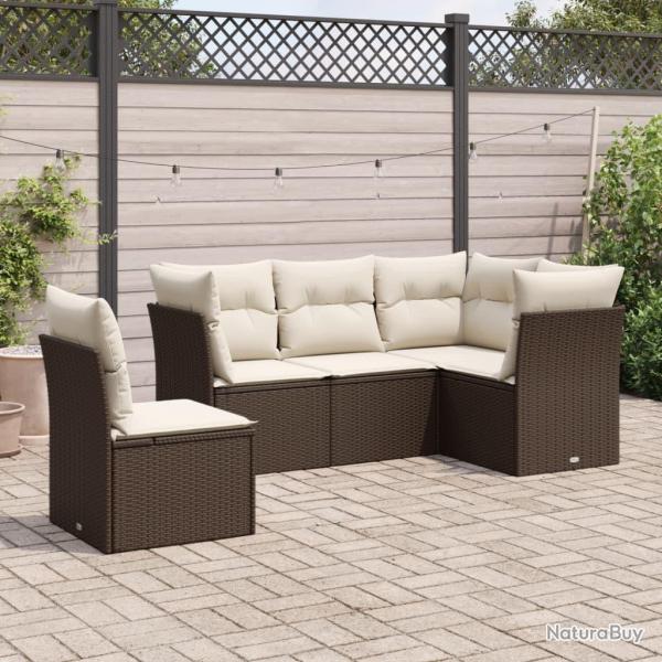 Salon de jardin avec coussins 5 pcs marron r�sine tress�e