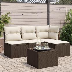 Salon de jardin avec coussins 5 pcs marron r&eacute;sine tress&eacute;e