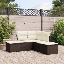 Salon de jardin avec coussins 5 pcs marron r&eacute;sine tress&eacute;e