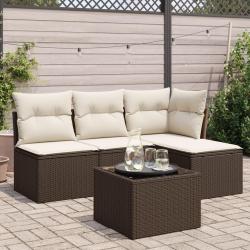 Salon de jardin avec coussins 5 pcs marron r&eacute;sine tress&eacute;e