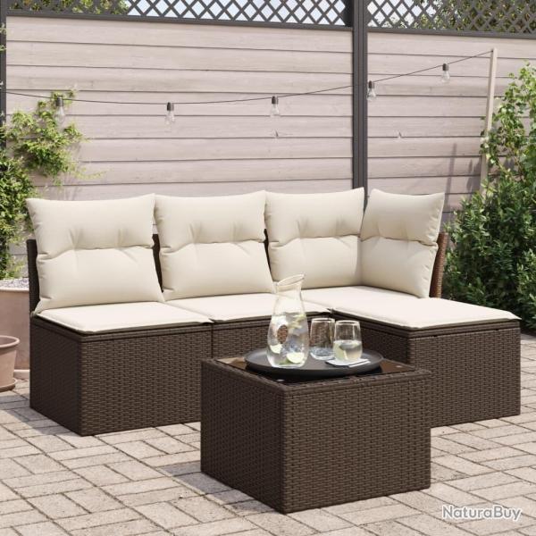 Salon de jardin avec coussins 5 pcs marron r�sine tress�e