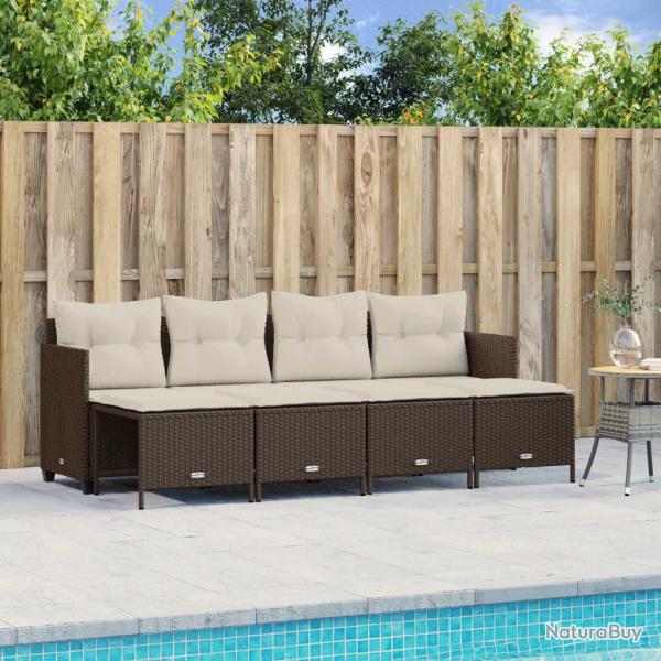 Salon de jardin avec coussins 5 pcs marron r�sine tress�e alsavelo