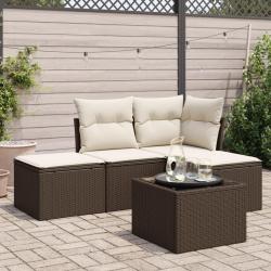 Salon de jardin avec coussins 5 pcs marron r&eacute;sine tress&eacute;e alsavelo