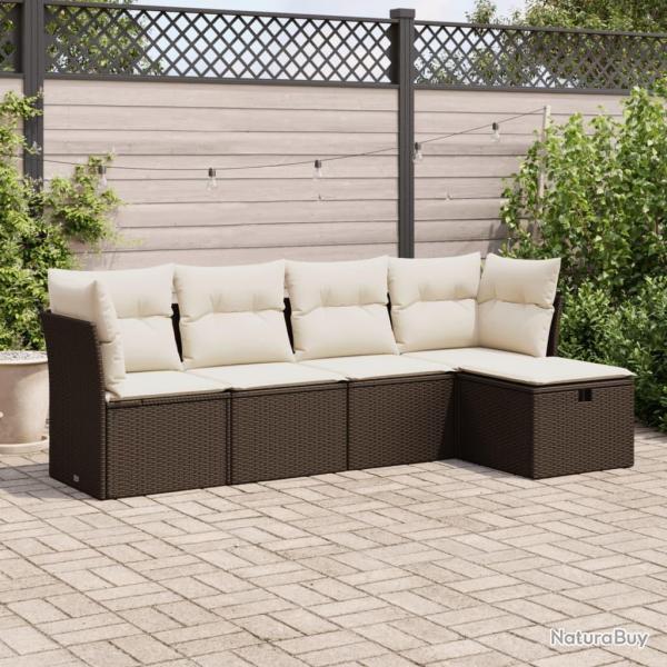 Salon de jardin avec coussins 5 pcs marron r�sine tress�e