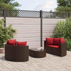 Salon de jardin avec coussins 5 pcs marron r&eacute;sine tress&eacute;e