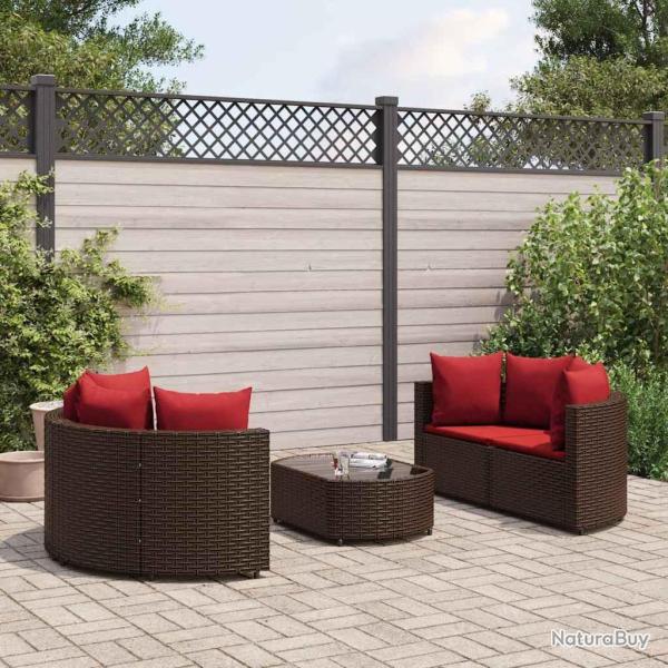 Salon de jardin avec coussins 5 pcs marron r�sine tress�e