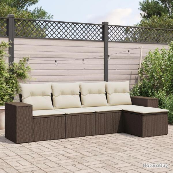 Salon de jardin avec coussins 5 pcs marron rsine tresse alsavelo
