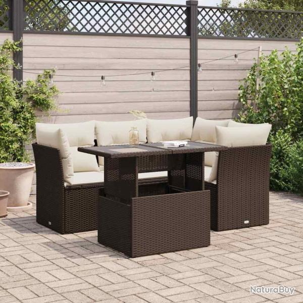 Salon de jardin avec coussins 5 pcs marron r�sine tress�e