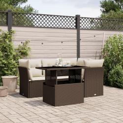 Salon de jardin avec coussins 5 pcs marron r&eacute;sine tress&eacute;e