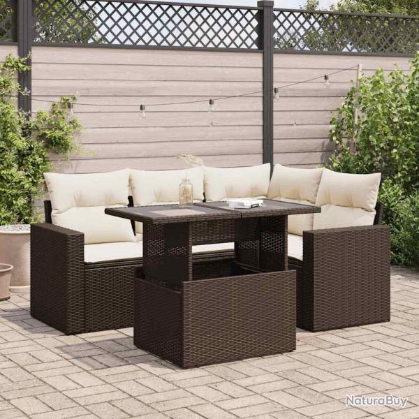 Salon de jardin avec coussins 5 pcs marron r�sine tress�e