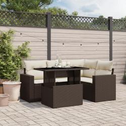 Salon de jardin avec coussins 5 pcs marron r&eacute;sine tress&eacute;e