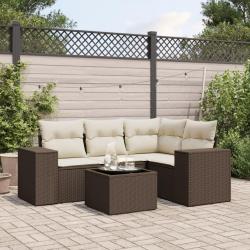 Salon de jardin avec coussins 5 pcs marron r&eacute;sine tress&eacute;e