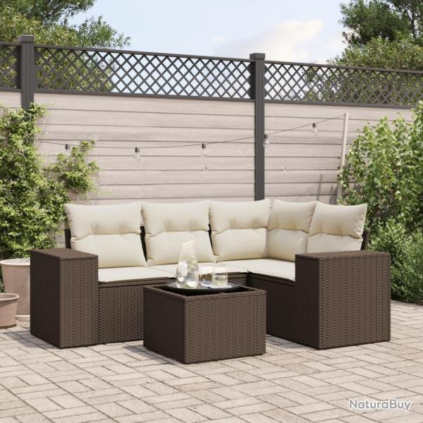 Salon de jardin avec coussins 5 pcs marron r�sine tress�e