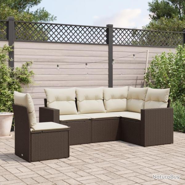 Salon de jardin avec coussins 5 pcs marron rsine tresse alsavelo
