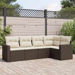 Salon de jardin avec coussins 5 pcs marron r&eacute;sine tress&eacute;e alsavelo