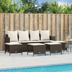 Salon de jardin avec coussins 5 pcs marron r&eacute;sine tress&eacute;e