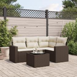 Salon de jardin avec coussins 5 pcs marron r&eacute;sine tress&eacute;e