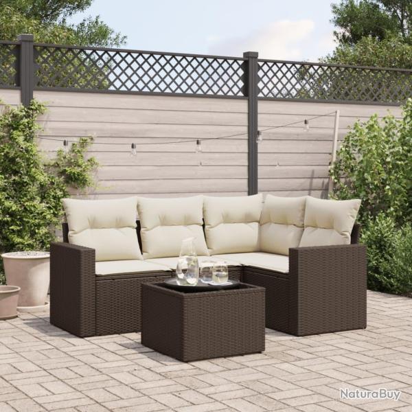 Salon de jardin avec coussins 5 pcs marron rsine tresse alsavelo