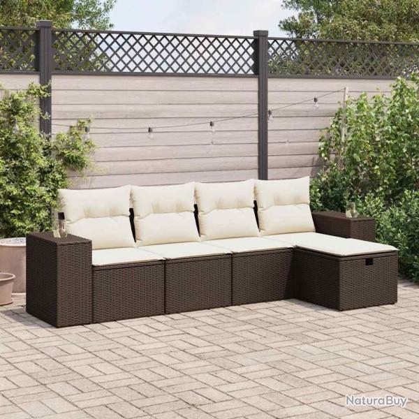 Salon de jardin avec coussins 5 pcs marron r�sine tress�e