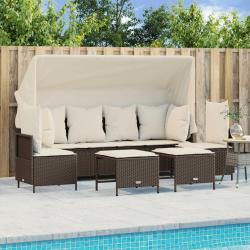 Salon de jardin avec coussins 5 pcs marron r&eacute;sine tress&eacute;e alsavelo