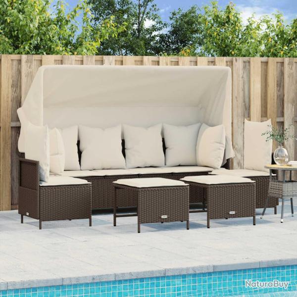 Salon de jardin avec coussins 5 pcs marron r�sine tress�e alsavelo
