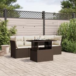 Salon de jardin avec coussins 5 pcs marron r&eacute;sine tress&eacute;e