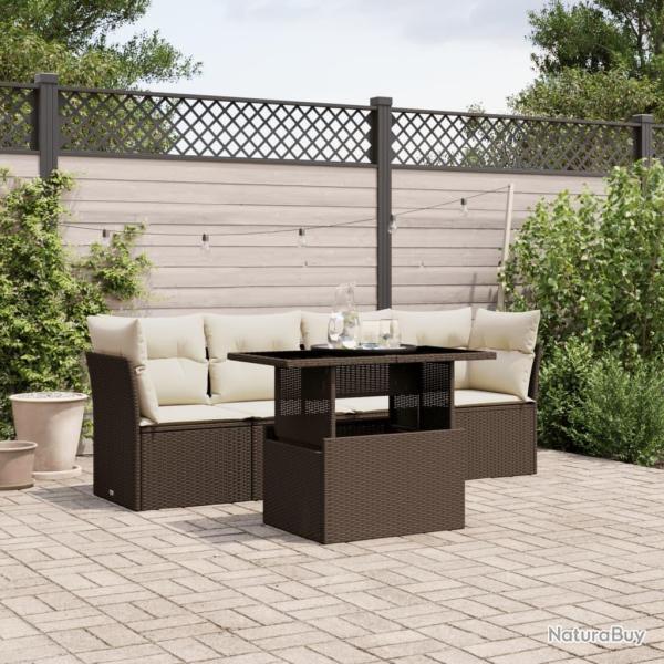 Salon de jardin avec coussins 5 pcs marron r�sine tress�e alsavelo