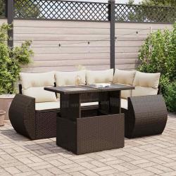 Salon de jardin avec coussins 5 pcs marron r&eacute;sine tress&eacute;e
