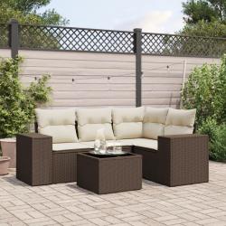 Salon de jardin avec coussins 5 pcs marron r&eacute;sine tress&eacute;e alsavelo