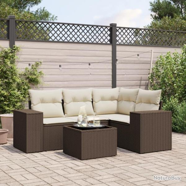 Salon de jardin avec coussins 5 pcs marron rsine tresse alsavelo