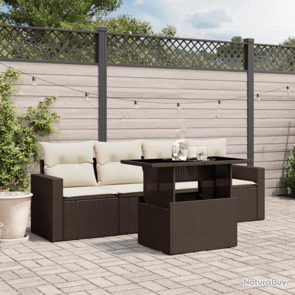 Salon de jardin avec coussins 5 pcs marron r�sine tress�e